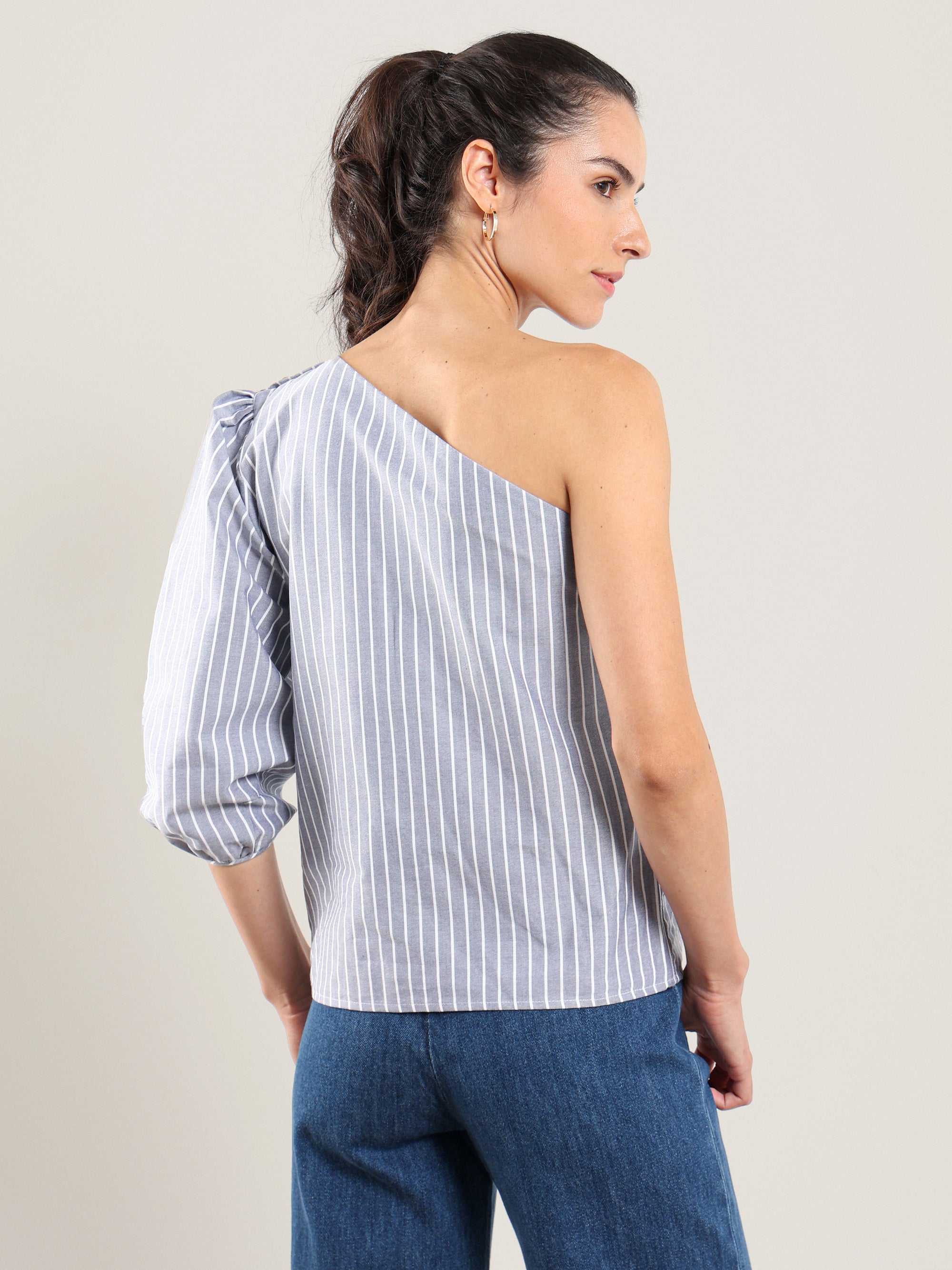 One Shoulder Oxford Top