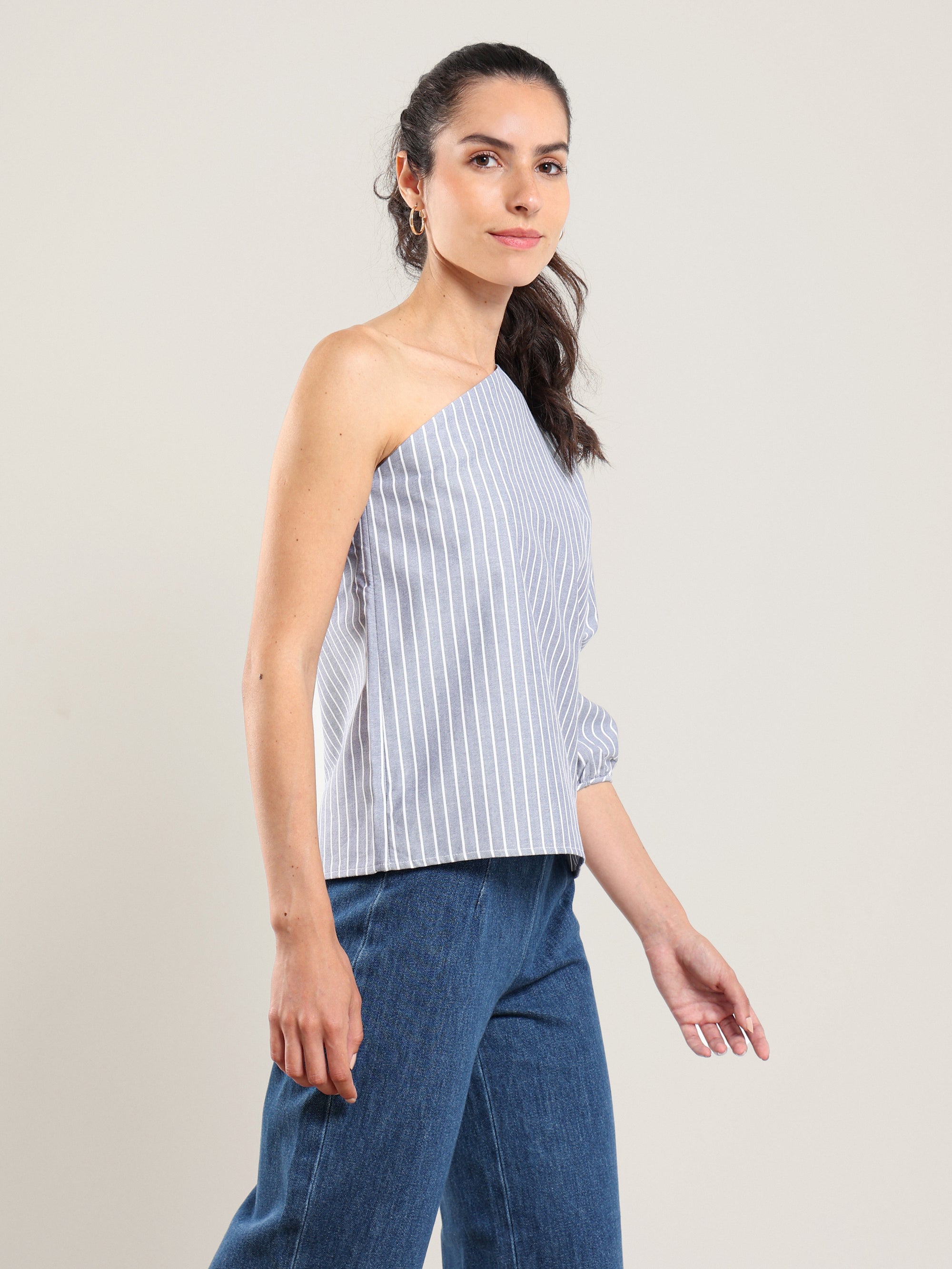 One Shoulder Oxford Top