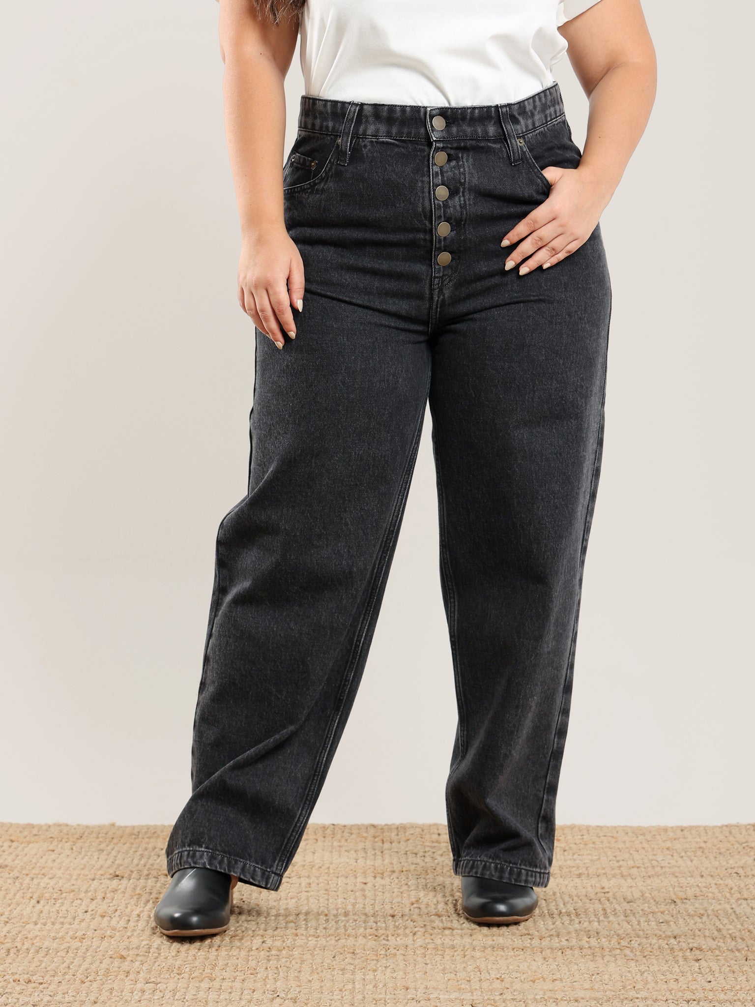 Curved Button Fly Jean