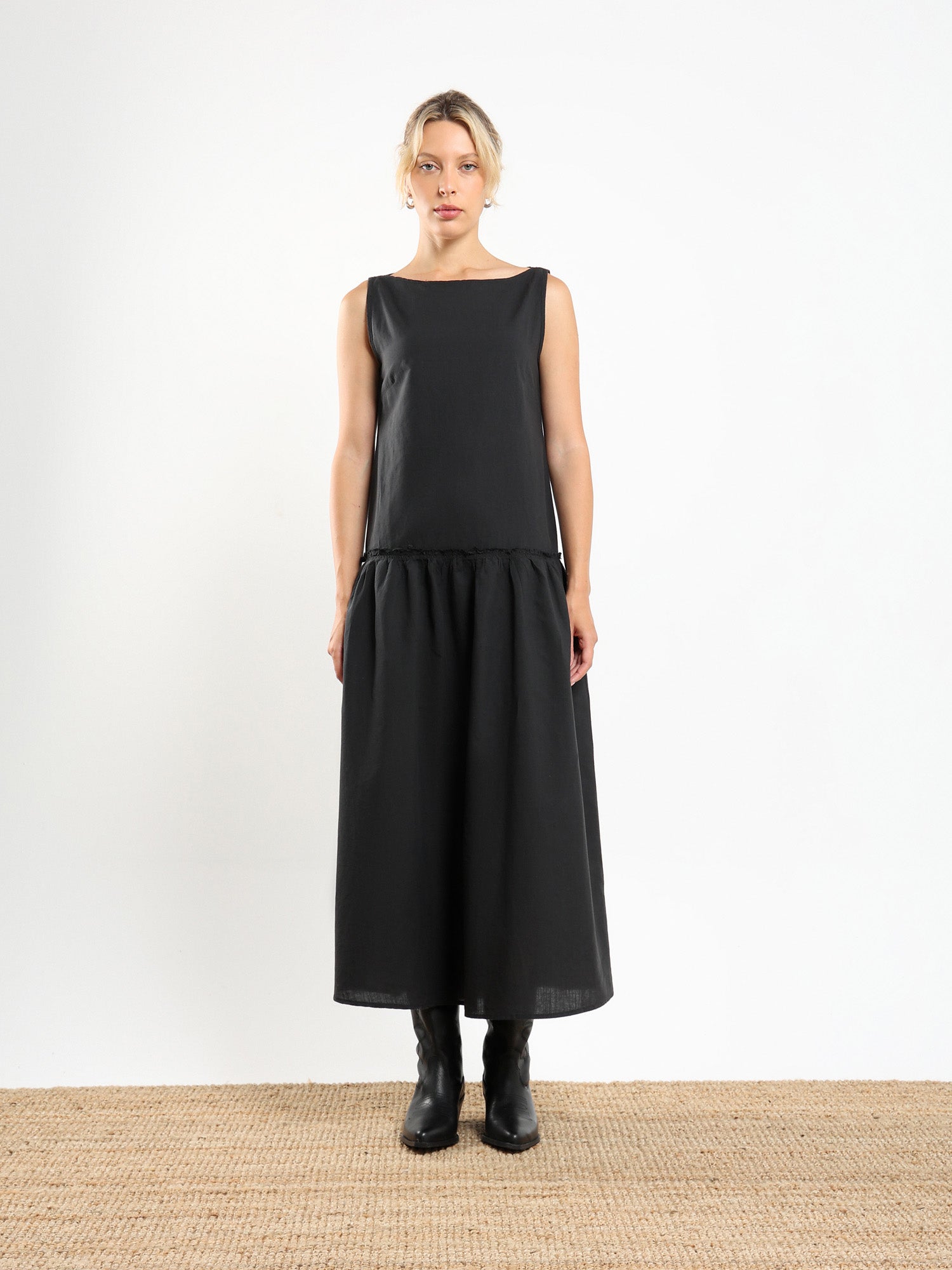 Boat Neck Drop Waist Dress