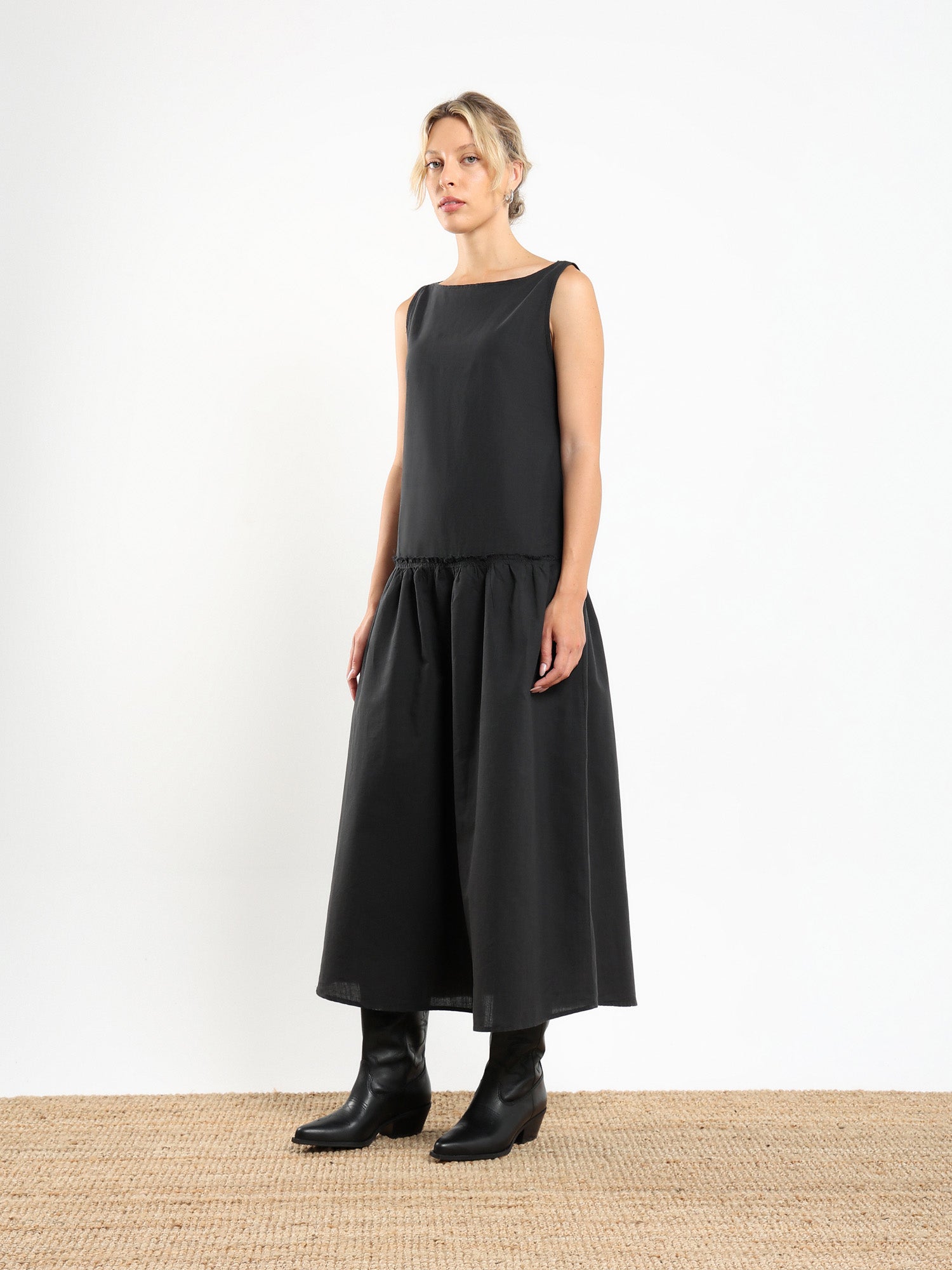 Boat Neck Drop Waist Dress