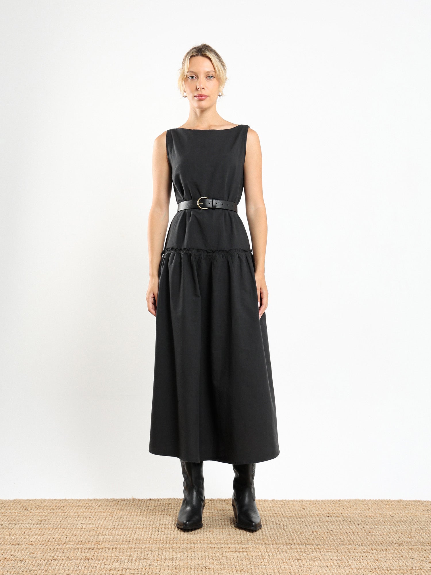 Boat Neck Drop Waist Dress