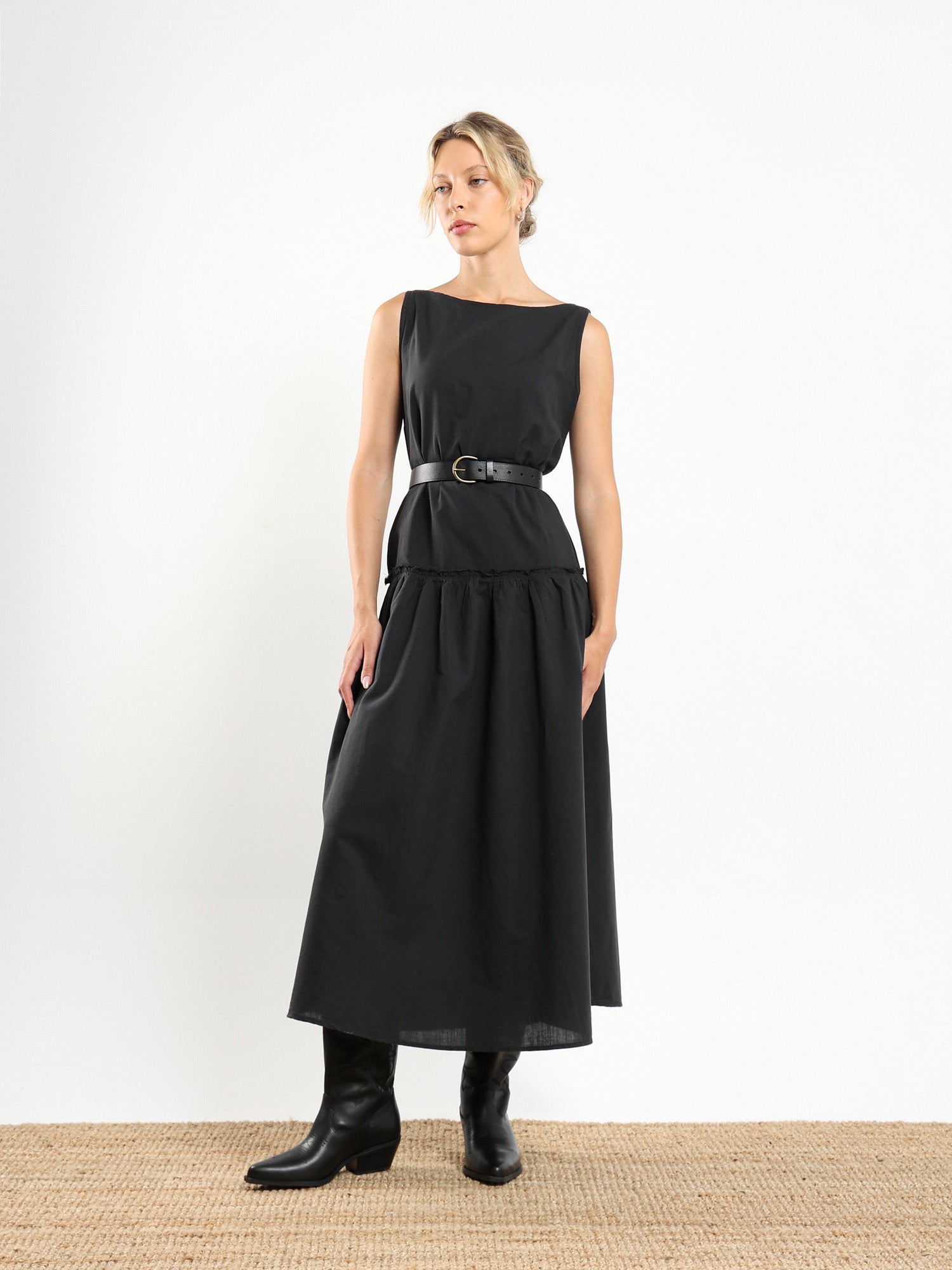 Boat Neck Drop Waist Dress