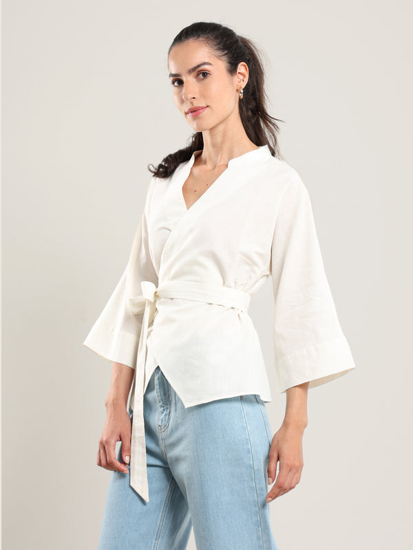 Wide Sleeve Wrap Top